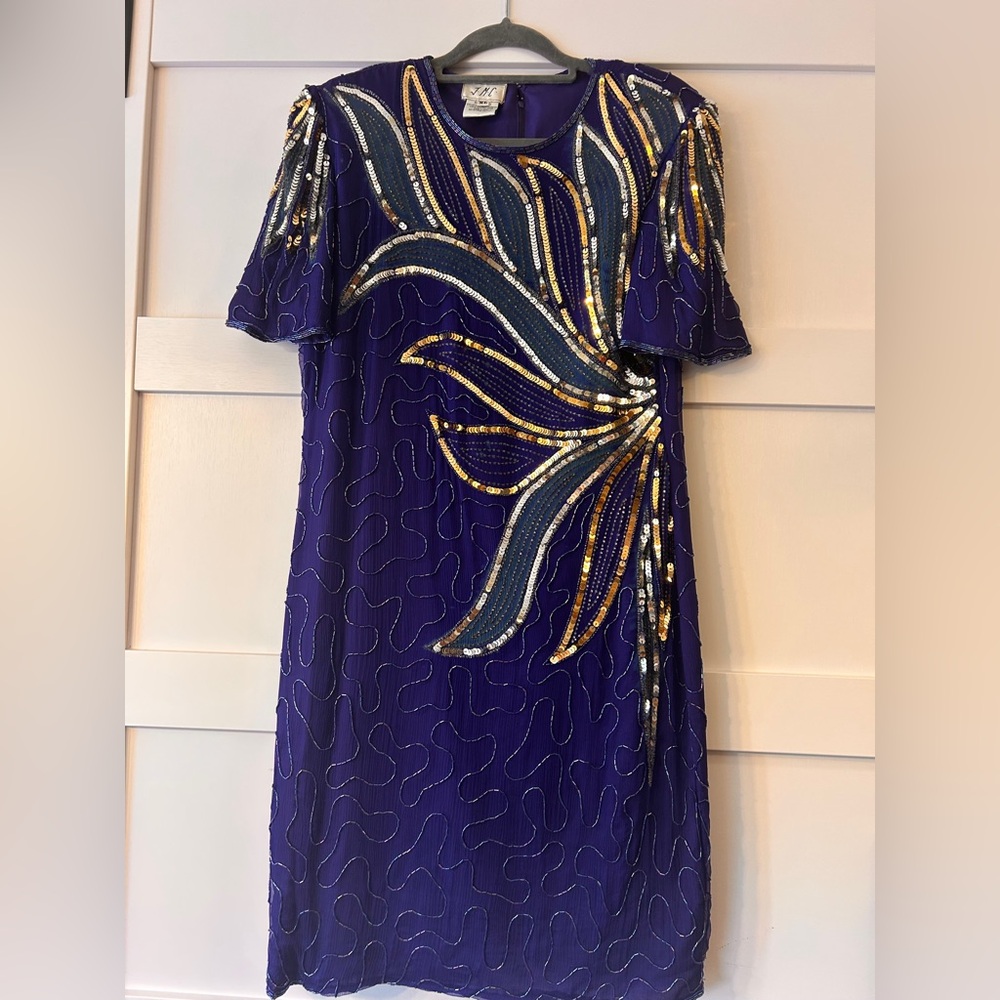 Elegant Royal Blue and Gold Beaded Dress